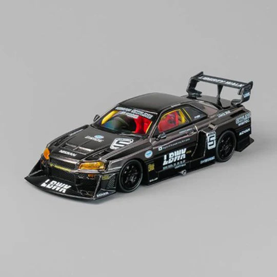 CM Model 1:64 Nissan Skyline GT-R R34 LBWK Super Silhouette ER34 Black cromo
