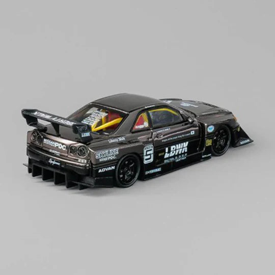 CM Model 1:64 Nissan Skyline GT-R R34 LBWK Super Silhouette ER34 Black cromo