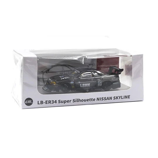 CM Model 1:64 Nissan Skyline GT-R R34 LBWK Super Silhouette ER34 Black cromo