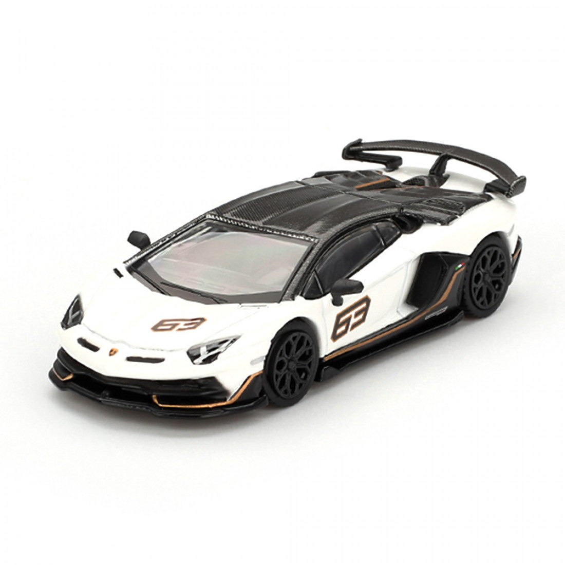 Mini GT 1:64 Lamborghini Aventador SVJ 63 – Bianco Asopo Blister
