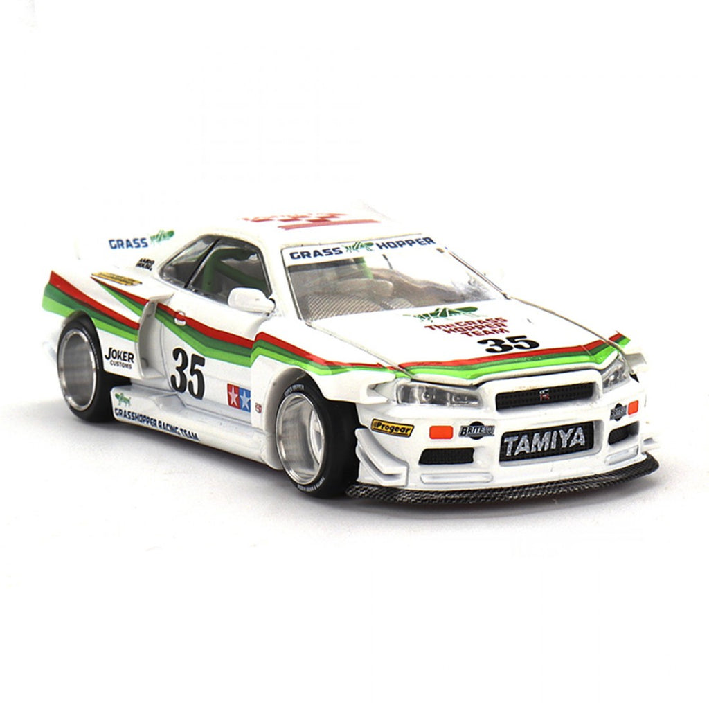 Kaido House x Mini GT 1:64 Nissan Skyline GT-R (R34) Tamiya X Kaido House “The Grasshopper” V1 – Blanco