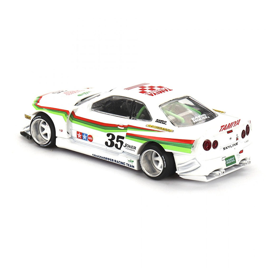 Kaido House x Mini GT 1:64 Nissan Skyline GT-R (R34) Tamiya X Kaido House “The Grasshopper” V1 – Blanco