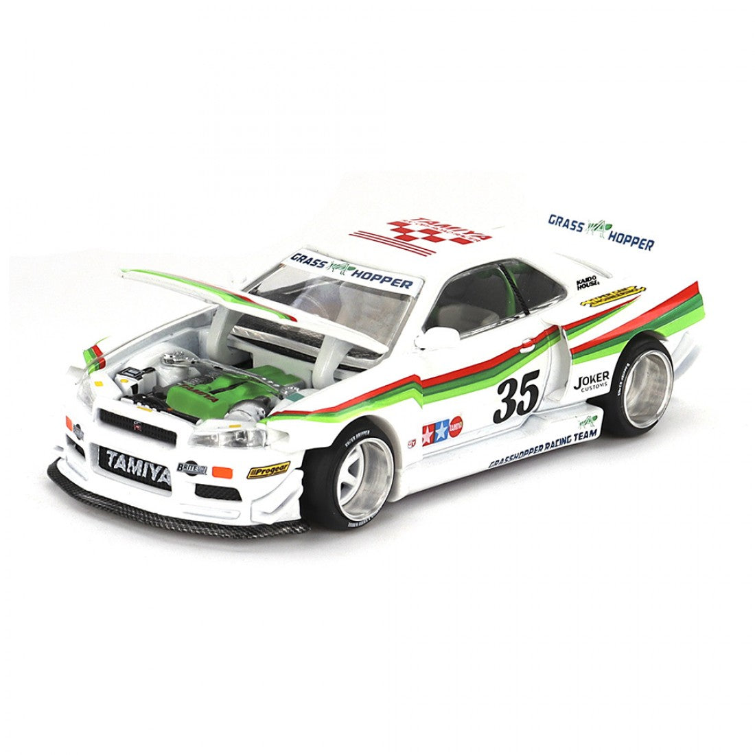 Kaido House x Mini GT 1:64 Nissan Skyline GT-R (R34) Tamiya X Kaido House “The Grasshopper” V1 – Blanco
