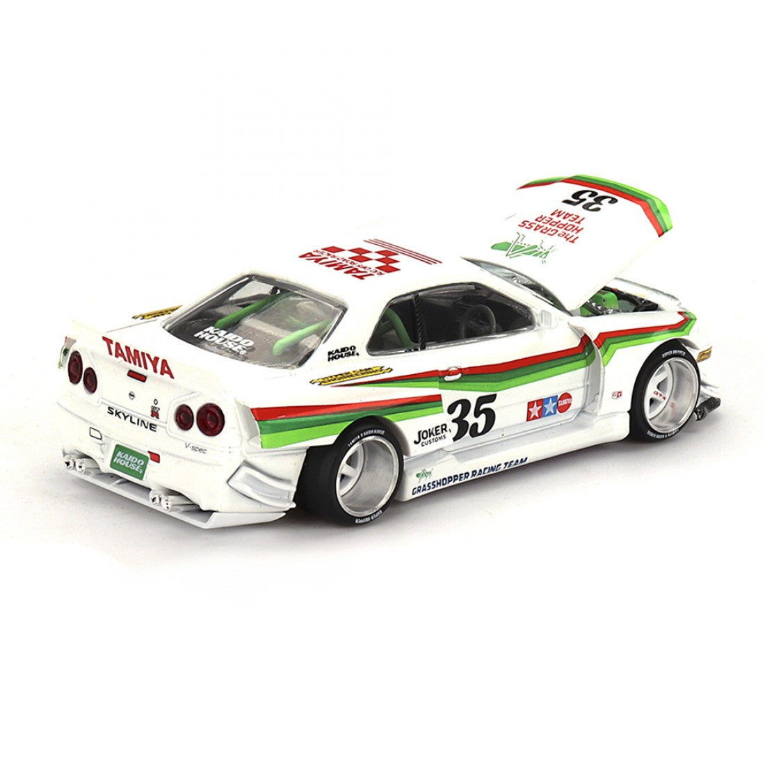 Kaido House x Mini GT 1:64 Nissan Skyline GT-R (R34) Tamiya X Kaido House “The Grasshopper” V1 – Blanco