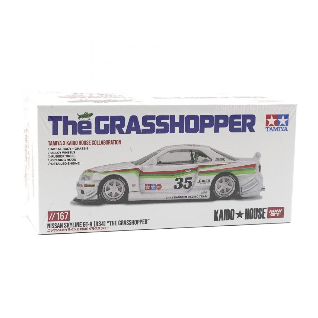 Kaido House x Mini GT 1:64 Nissan Skyline GT-R (R34) Tamiya X Kaido House “The Grasshopper” V1 – Blanco