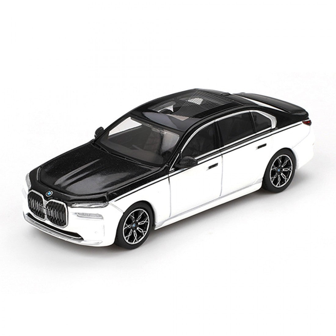 Mini GT 1:64 BMW i7 xDrive60 – Blanco Alpino / Zafiro Negro 1/64 Blister