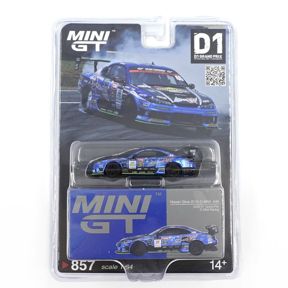 Mini GT 1:64 Exclusivo de Japón Nissan Silvia (S15) D-MAX Racing #46 2023 D1 Grand Prix – Edición limitada Blister