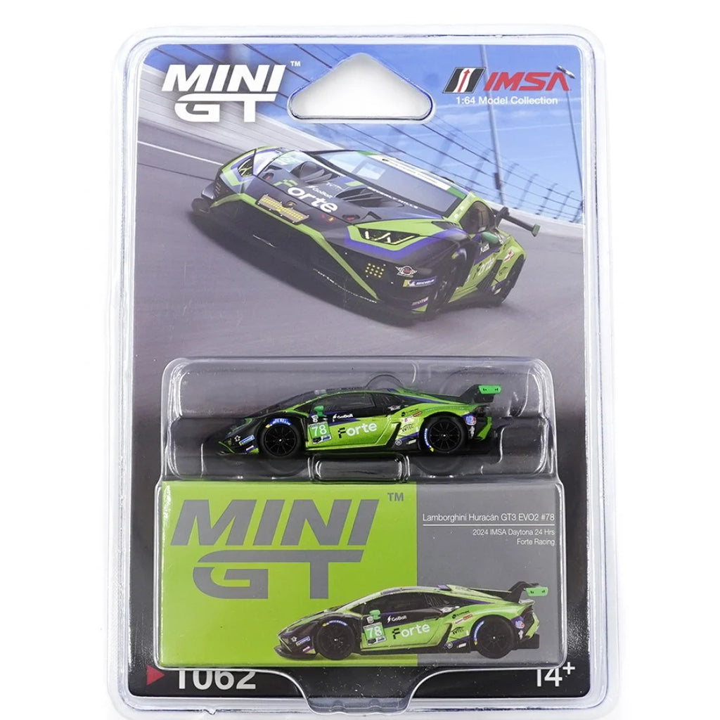 Mini GT 1/64 Lamborghini Huracan GT3 EVO2 #78 Forte Racing 2024 IMSA Daytona 24 Hrs