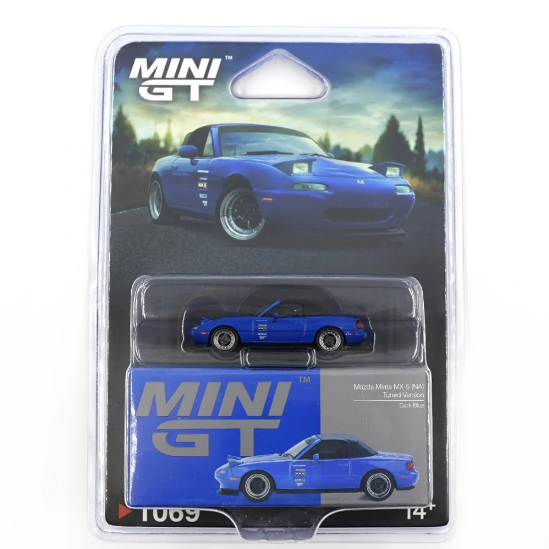 Mini GT 1/64 Mazda Miata MX-5 NA Versión Tuned Azul Oscuro