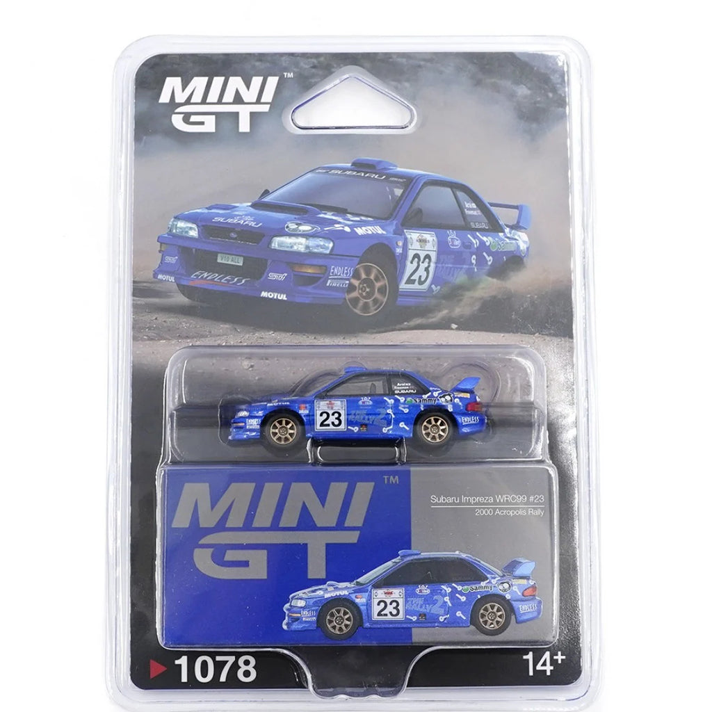 Mini GT 1/64 Subaru Impreza WRC99 #23 Rally Acrópolis 2000