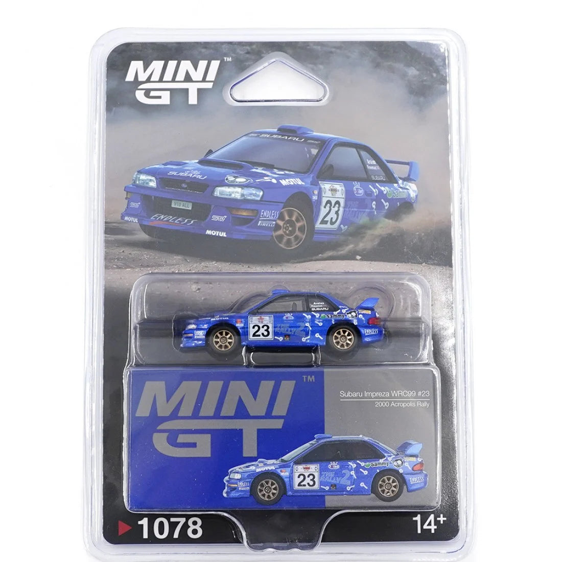 Mini GT 1/64 Subaru Impreza WRC99 #23 Rally Acrópolis 2000