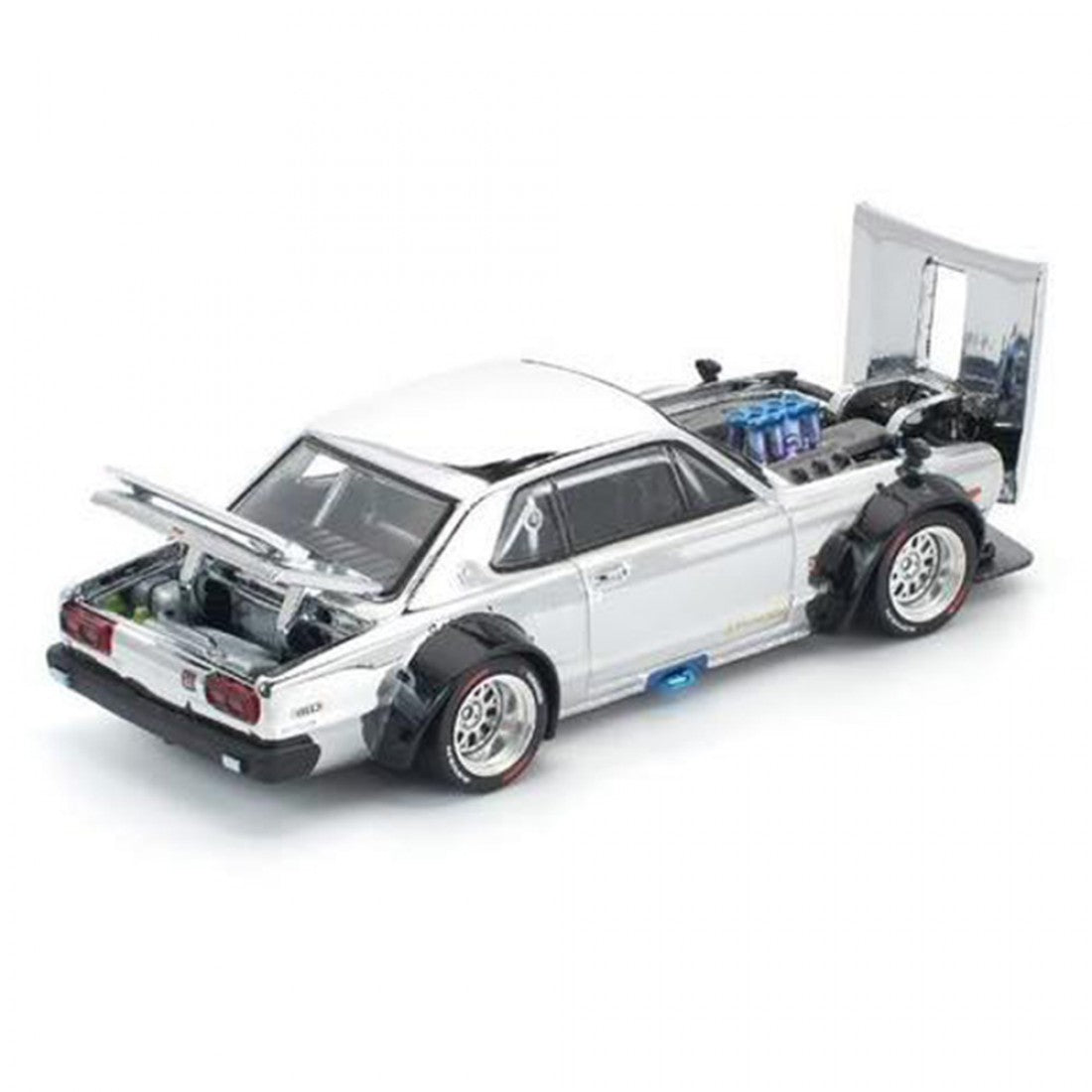 POP RACE 1/64 Skyline GT-R V8 Drift HAKOSUKA SILVER CROMO