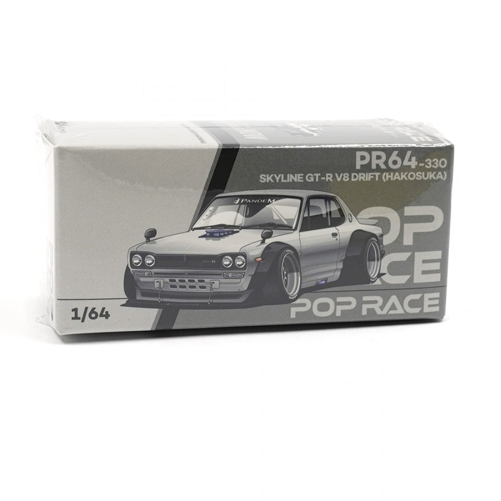 POP RACE 1/64 Skyline GT-R V8 Drift HAKOSUKA SILVER CROMO