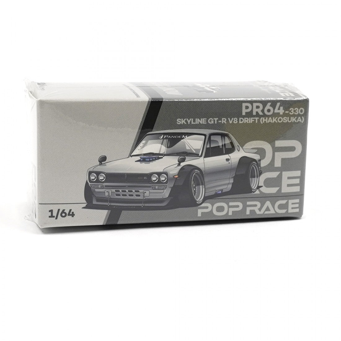 POP RACE 1/64 Skyline GT-R V8 Drift HAKOSUKA SILVER CROMO
