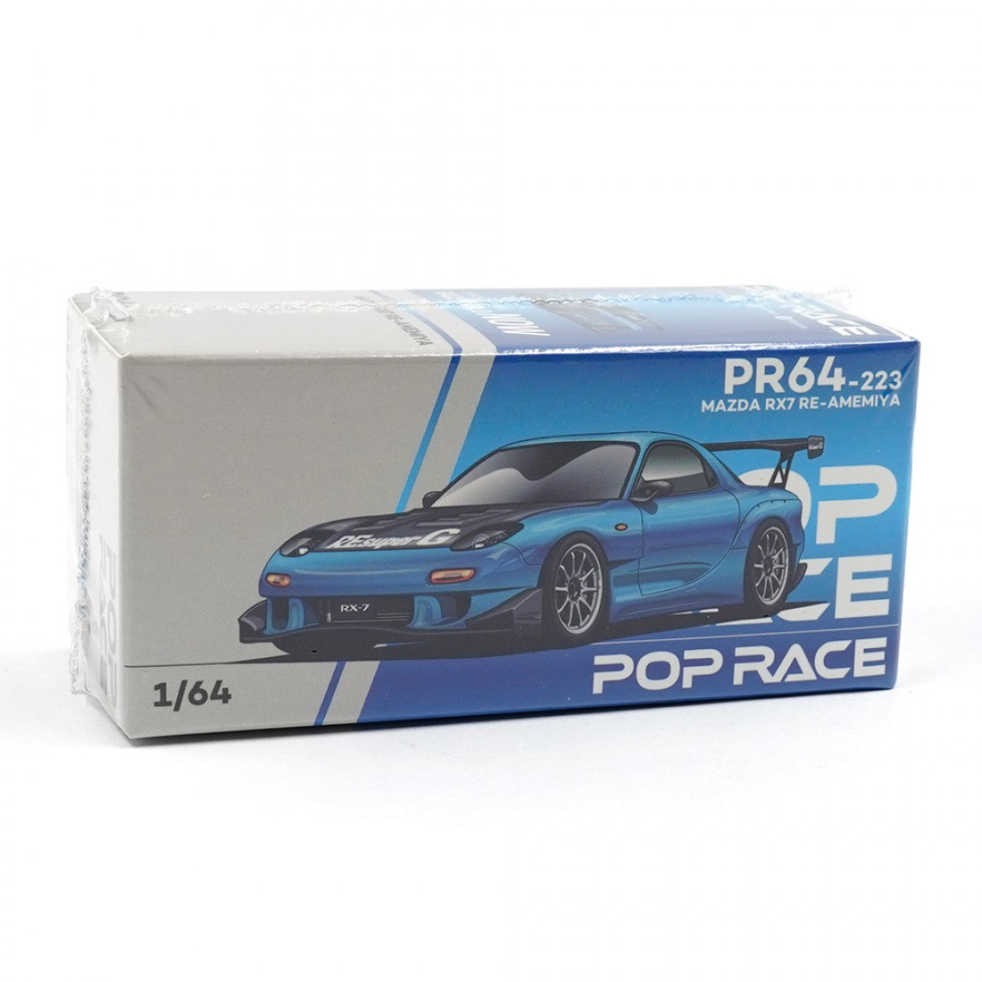 POP RACE 1/64 MAZDA RX7 RE-AMEMIYA WIDEBODY BLUE CHROME