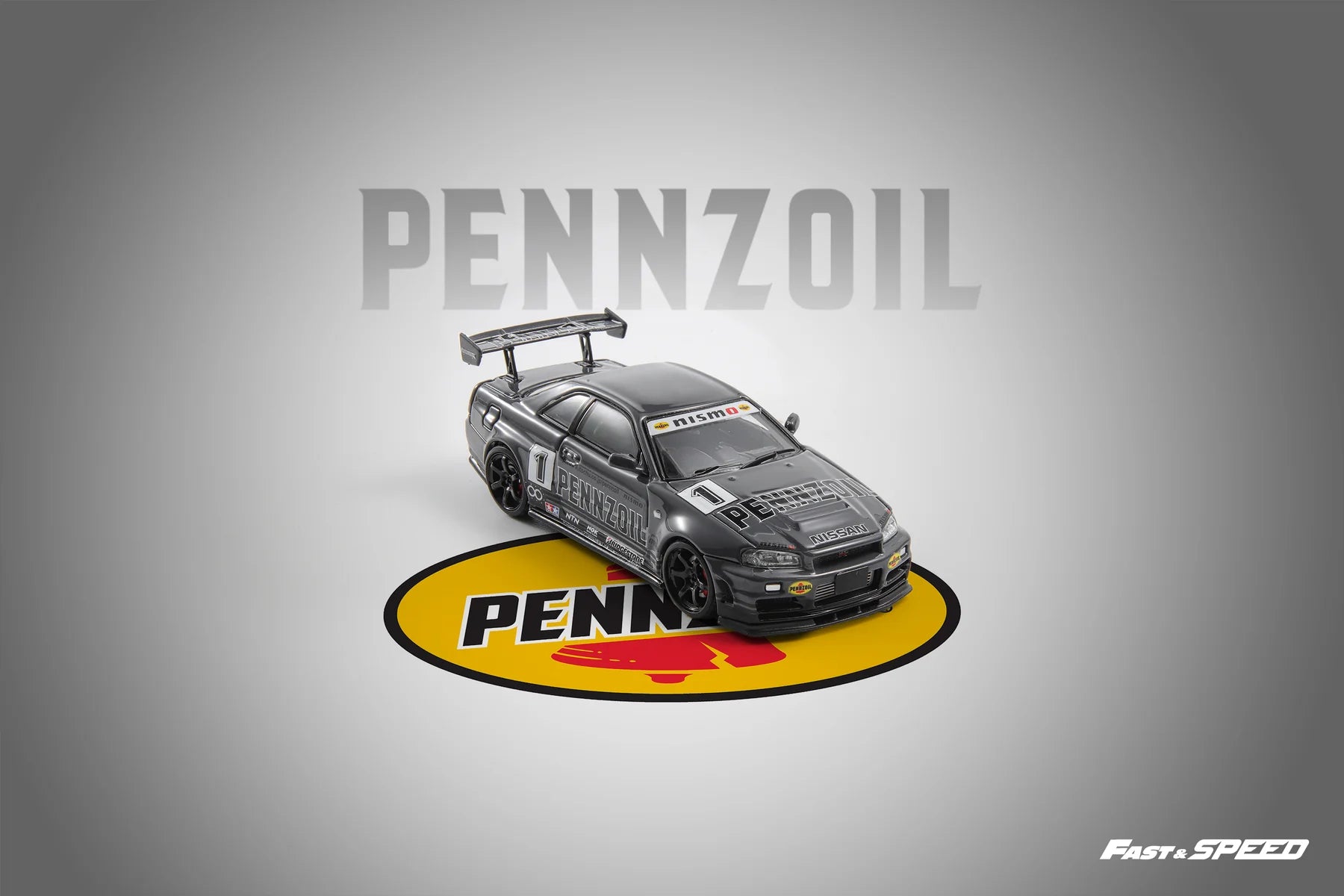 Fast Speed 1:64 Nissan Skyline GT-R R34 Nismo Z-Tune Pennzoil GRIS