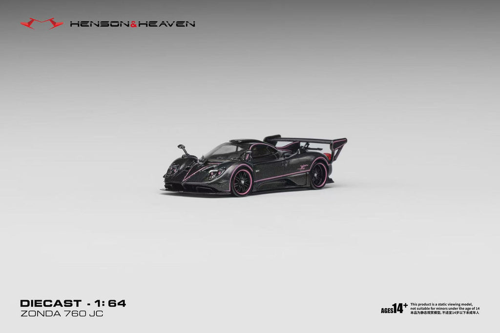 RHINO MODEL 1/64 Pagani Zonda Full Carbon con Pink Line (capó abierto, motor visible)