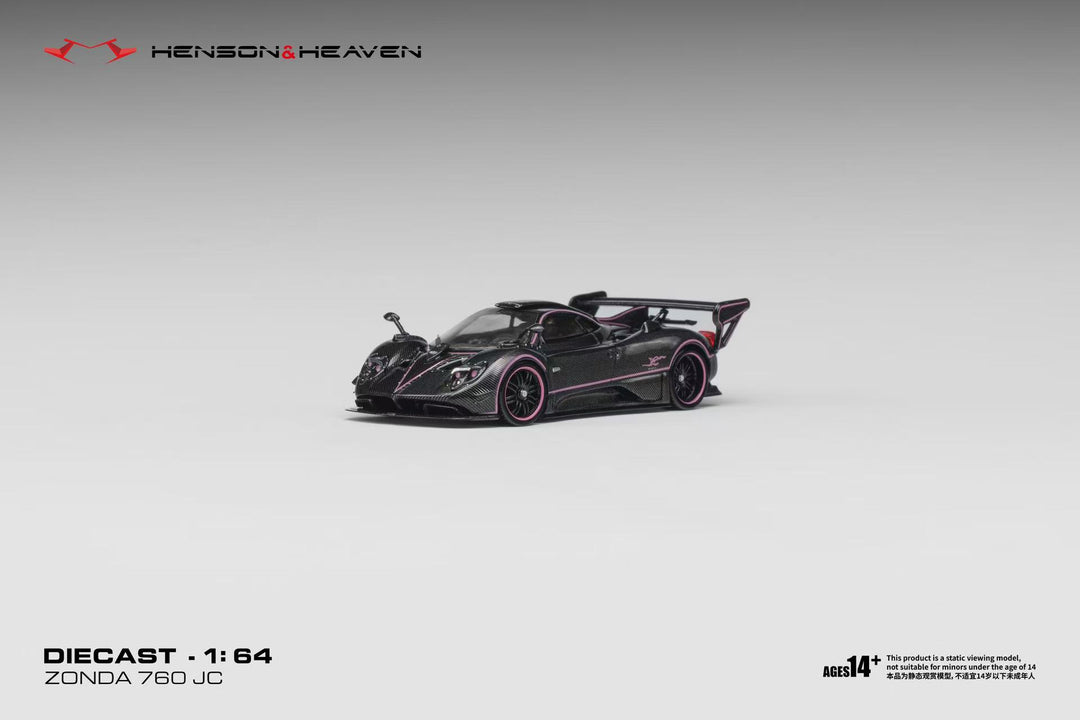 RHINO MODEL 1/64 Pagani Zonda Full Carbon con Pink Line (capó abierto, motor visible)