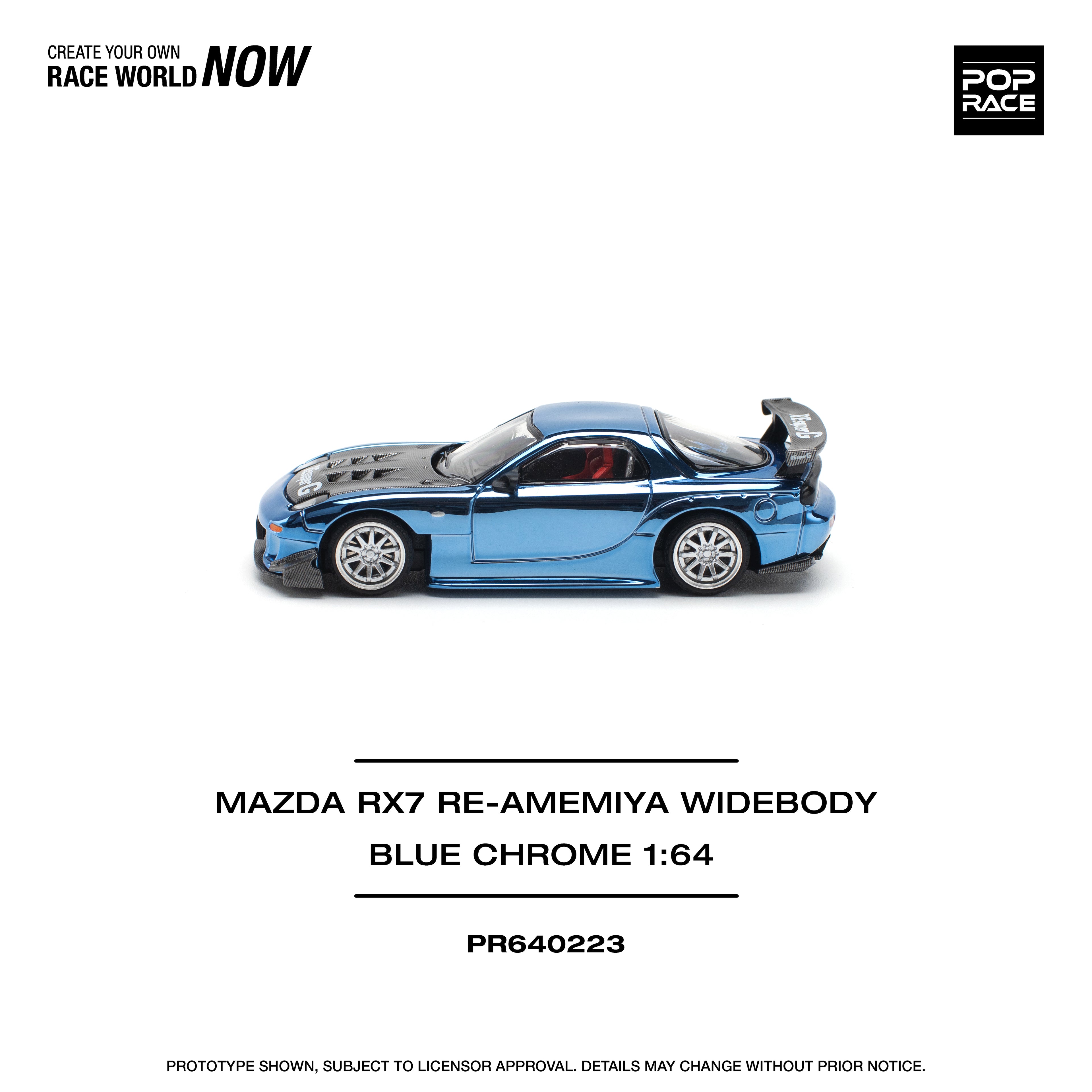 POP RACE 1/64 MAZDA RX7 RE-AMEMIYA WIDEBODY BLUE CHROME