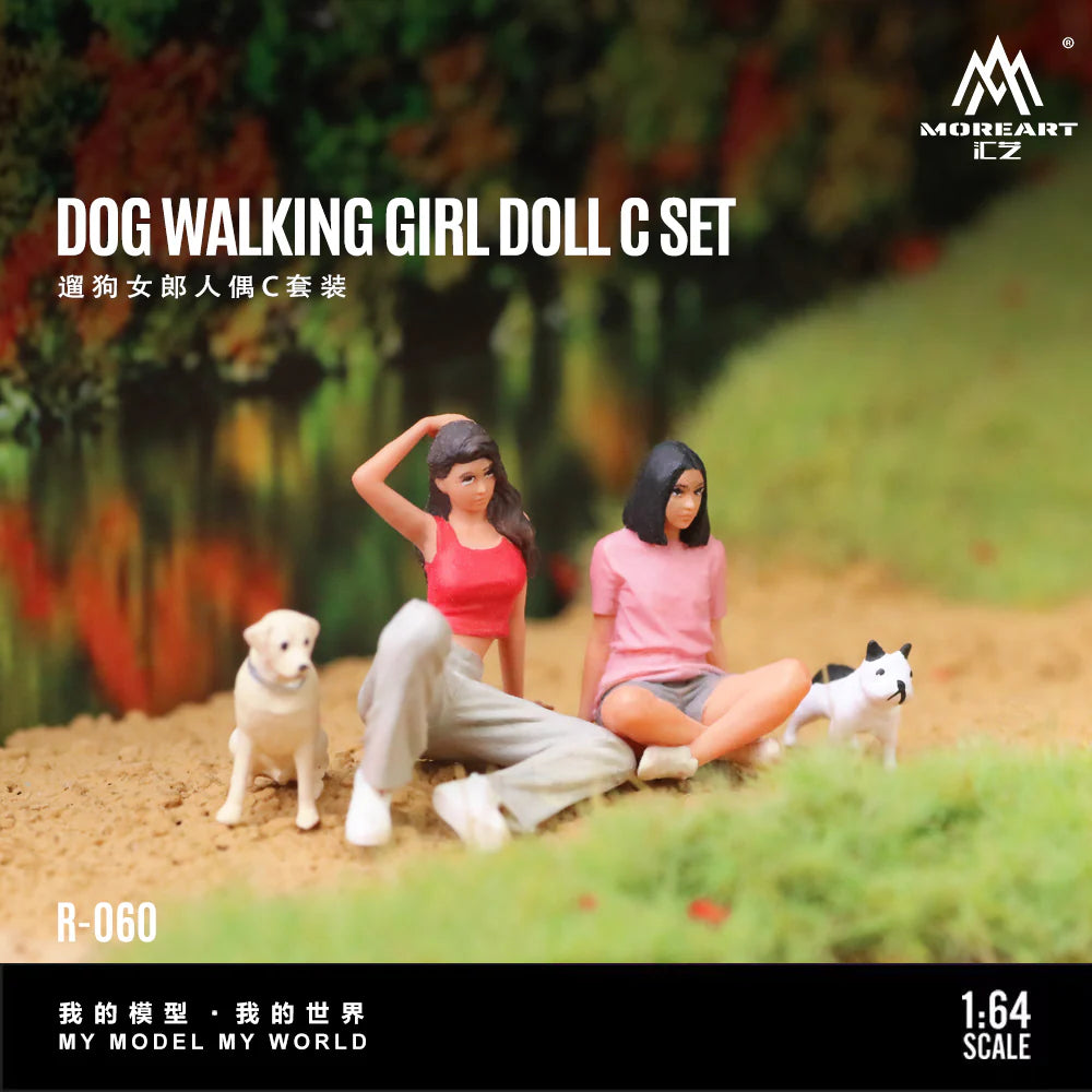 MOREART 1:64 DOG WALKING GIRL DOLL C SET