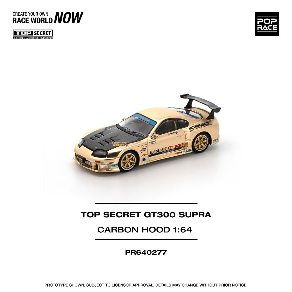 POP RACE TOP SECRET GT 300 SUPRA DORADO CROMO CAPOT EN FIBRA DE CARBONO