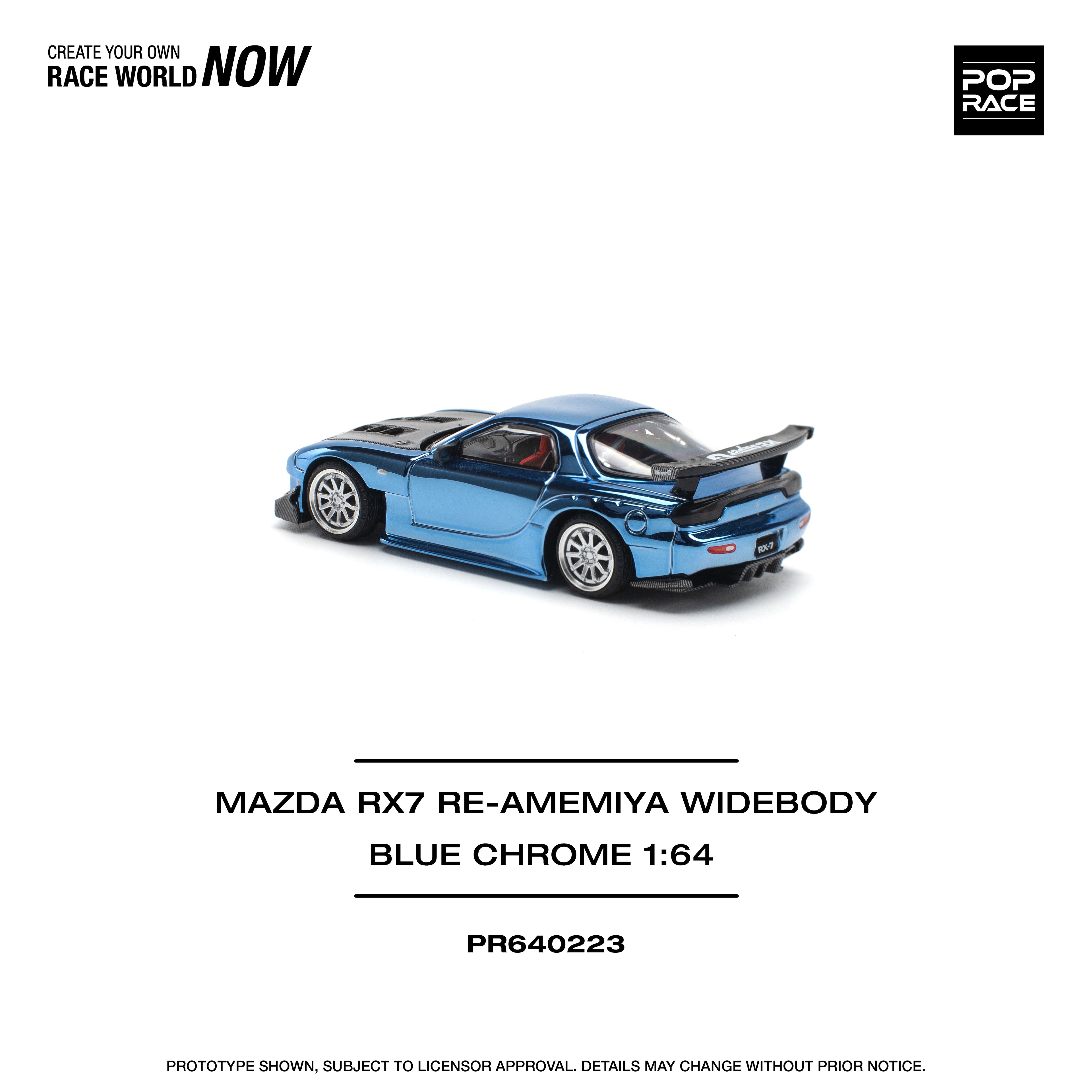 POP RACE 1/64 MAZDA RX7 RE-AMEMIYA WIDEBODY BLUE CHROME
