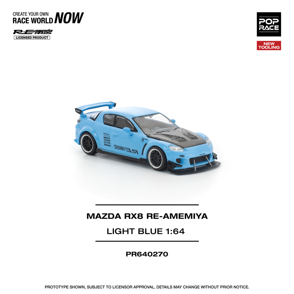 POP RACE 1/64 MAZDA RX-8 RE-AMEMIYA LIGHT BLUE