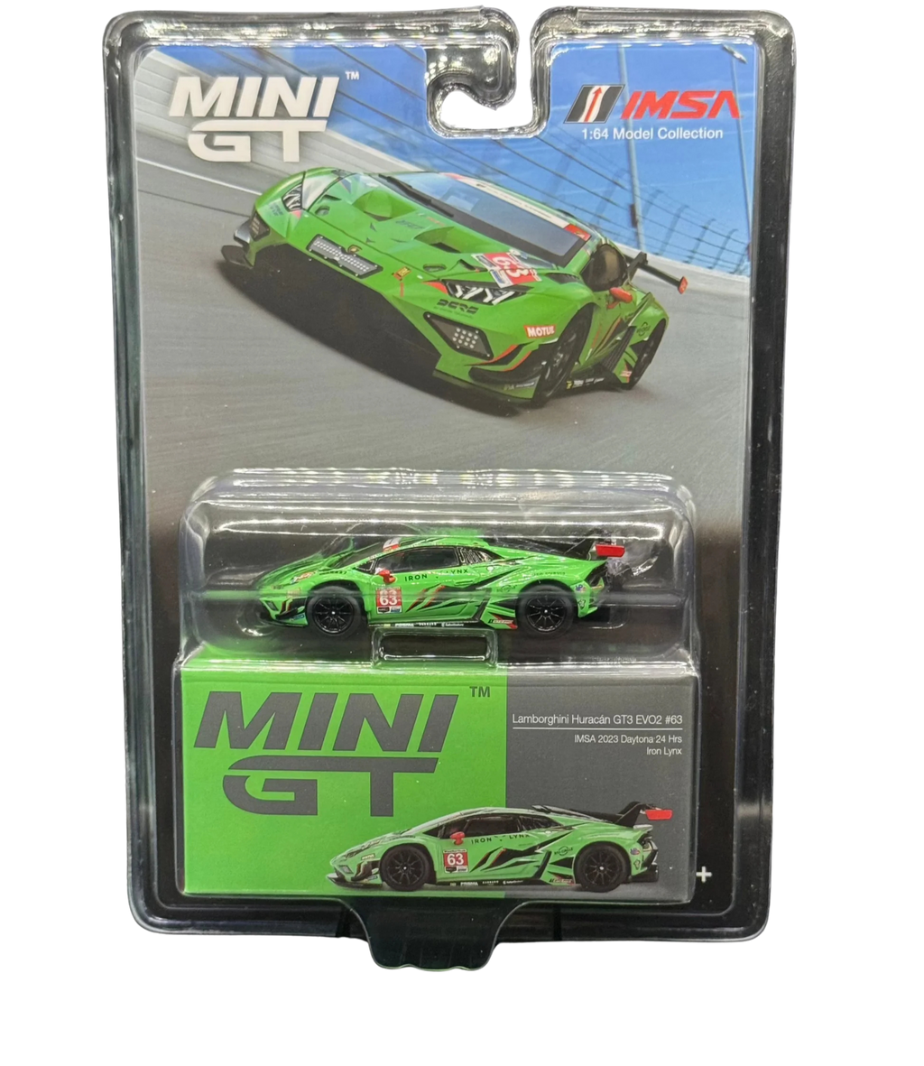 Mini GT 1:64 Lamborghini Huracán GT3 EVO2 #63 Iron Lynx IMSA 2023 Daytona 24 Hrs. Blister
