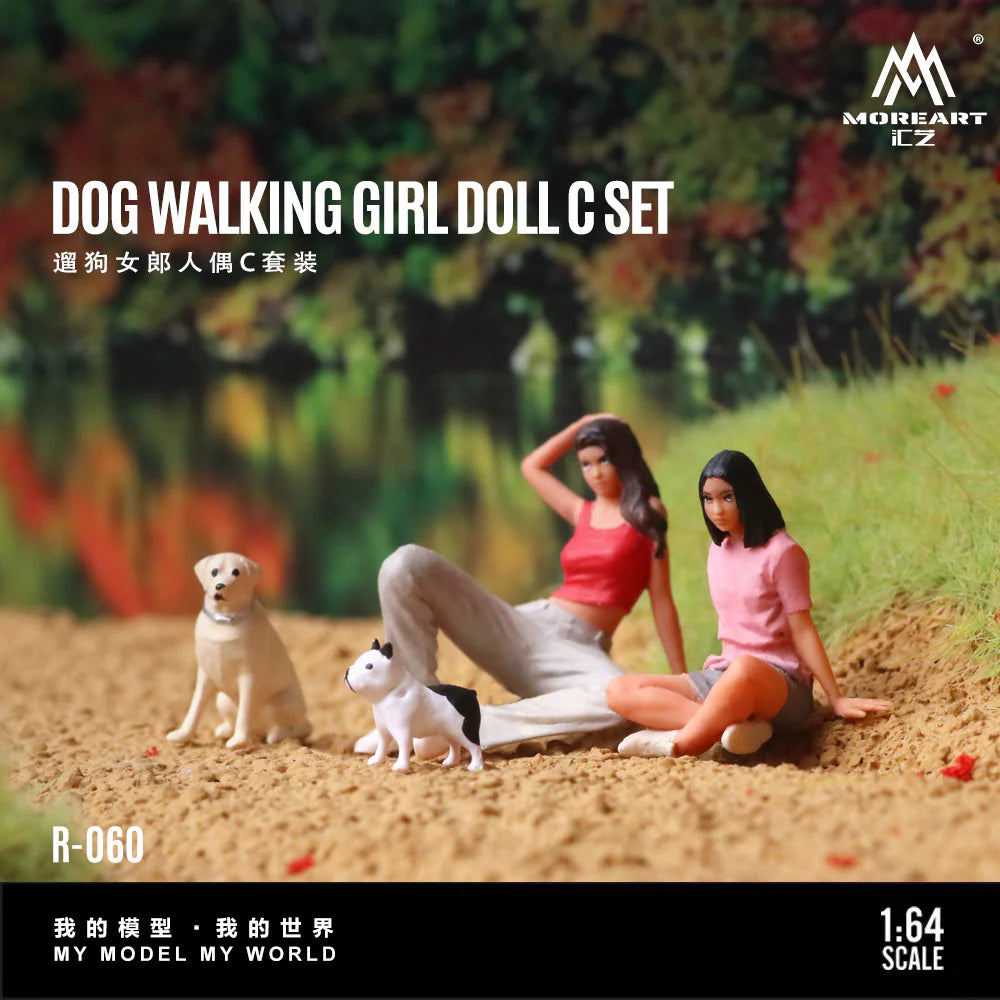MOREART 1:64 DOG WALKING GIRL DOLL C SET