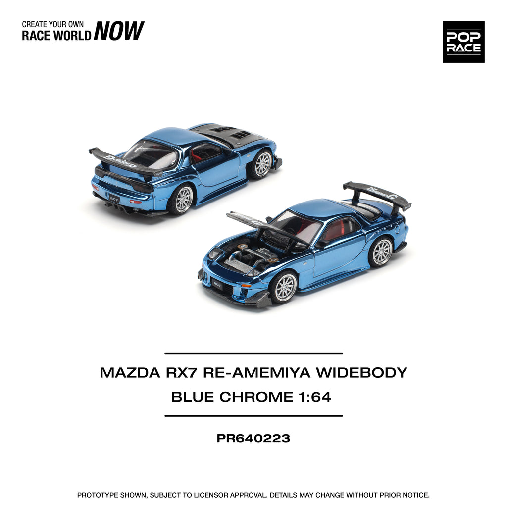 POP RACE 1/64 MAZDA RX7 RE-AMEMIYA WIDEBODY BLUE CHROME