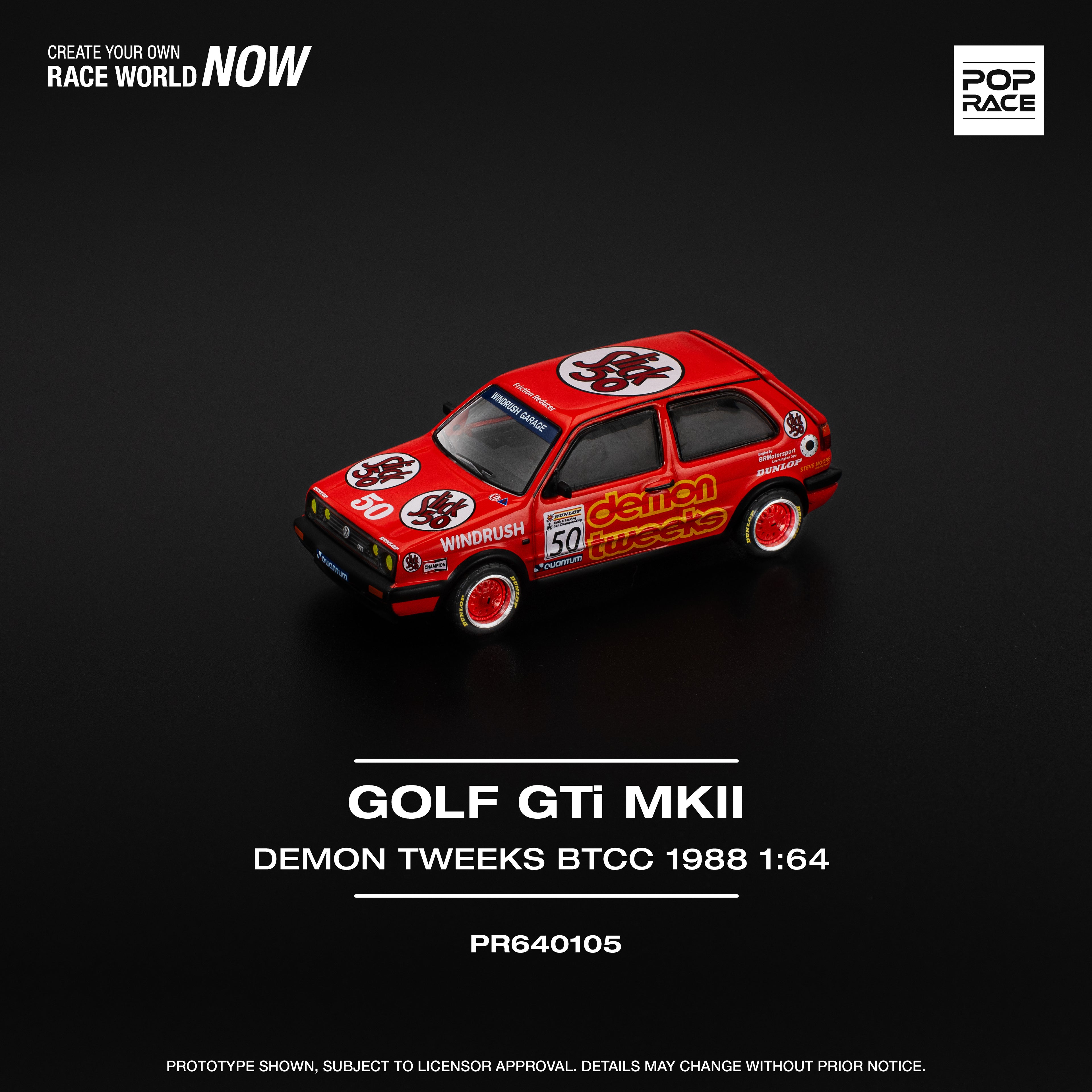 POP RACE 1/64 GOLF GTI Mk II TEAM DEMON TWEEKS BTCC 1988