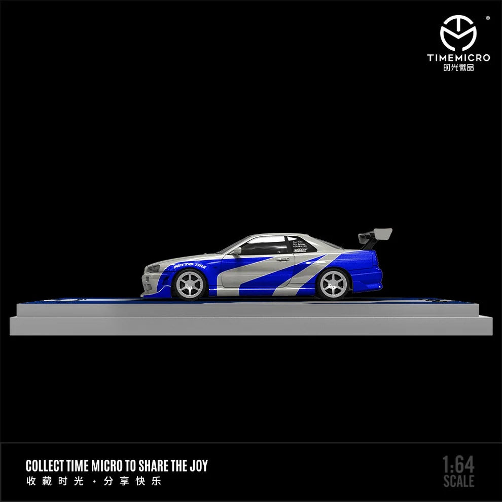 TimeMicro Skyline GT-R R34 Blue Silver 1:64