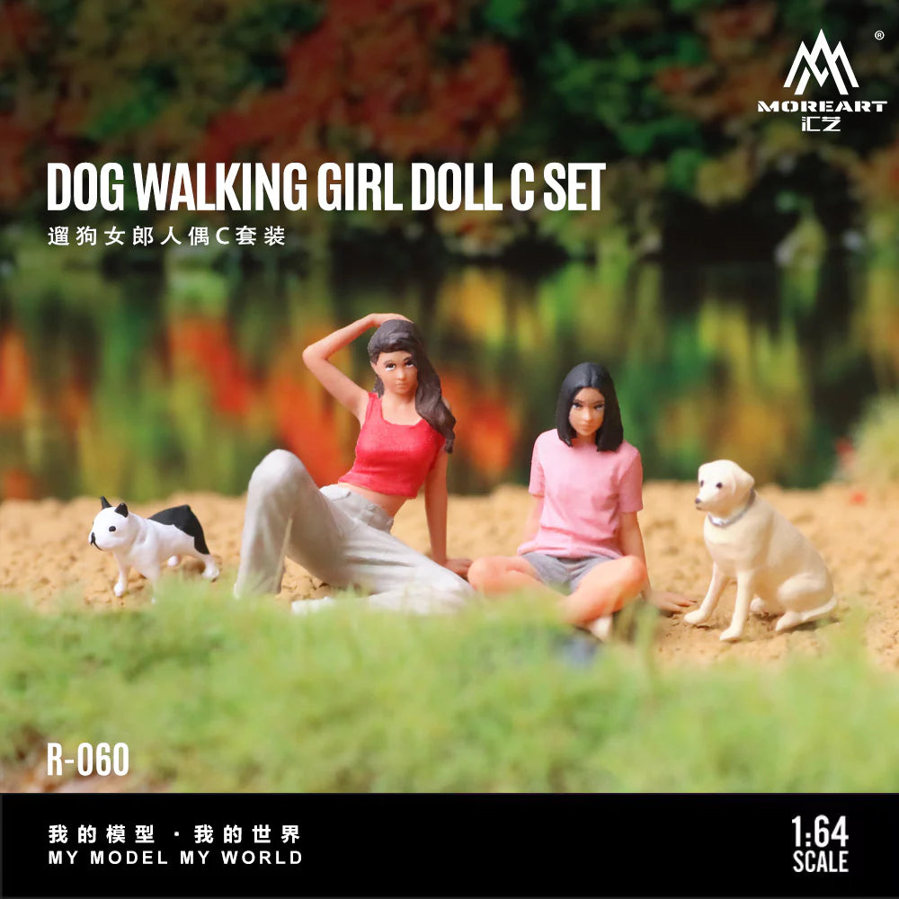MOREART 1:64 DOG WALKING GIRL DOLL C SET