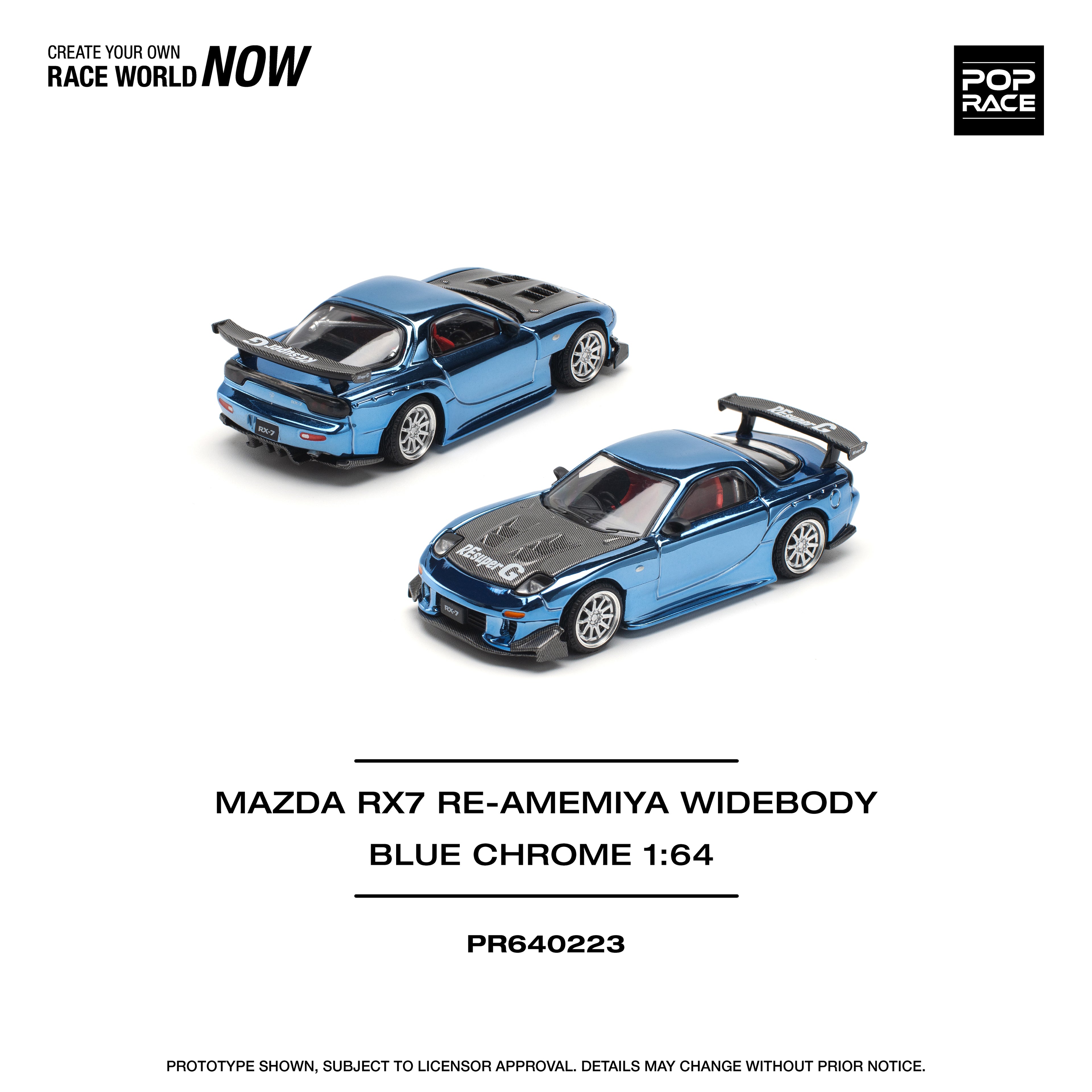 POP RACE 1/64 MAZDA RX7 RE-AMEMIYA WIDEBODY BLUE CHROME