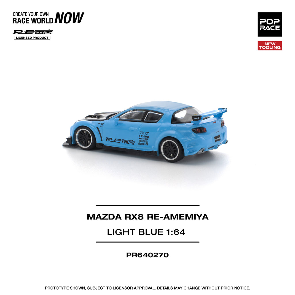 POP RACE 1/64 MAZDA RX-8 RE-AMEMIYA LIGHT BLUE