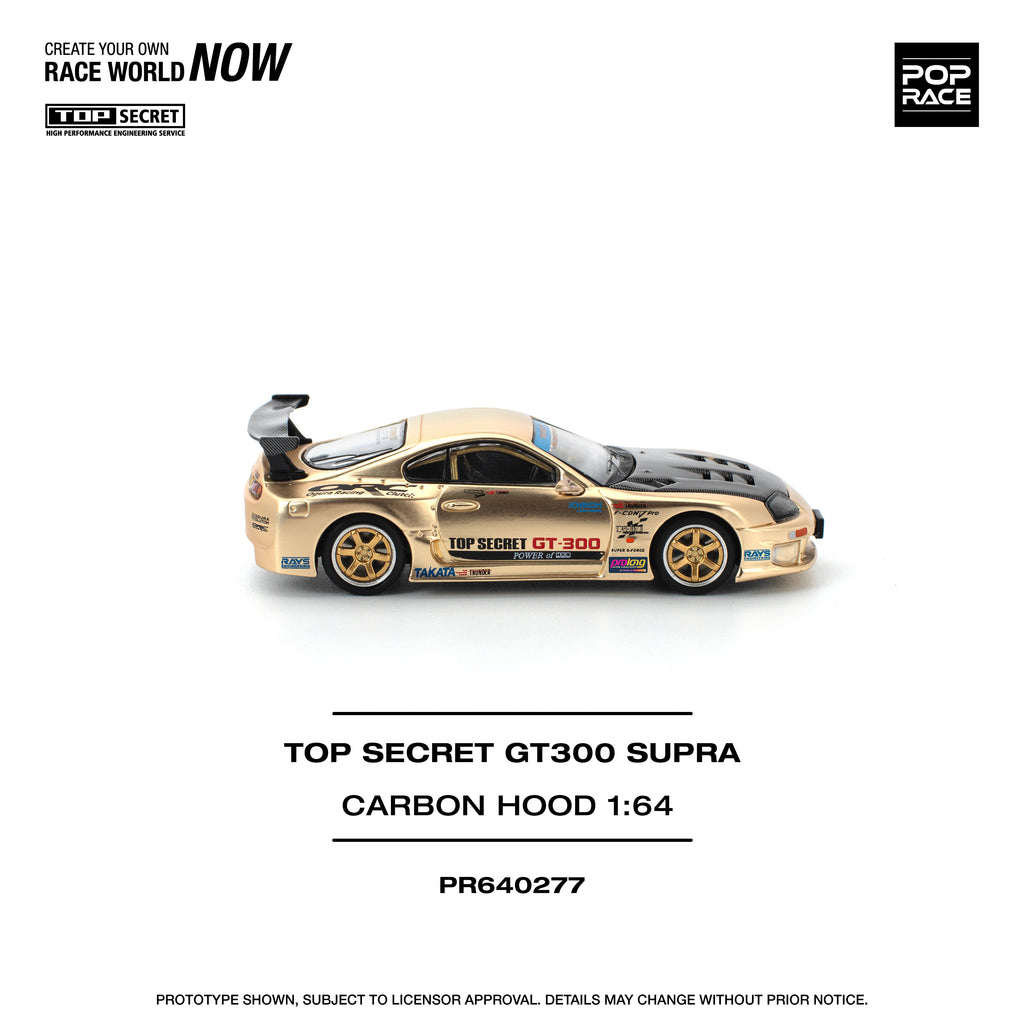 POP RACE TOP SECRET GT 300 SUPRA DORADO CROMO CAPOT EN FIBRA DE CARBONO