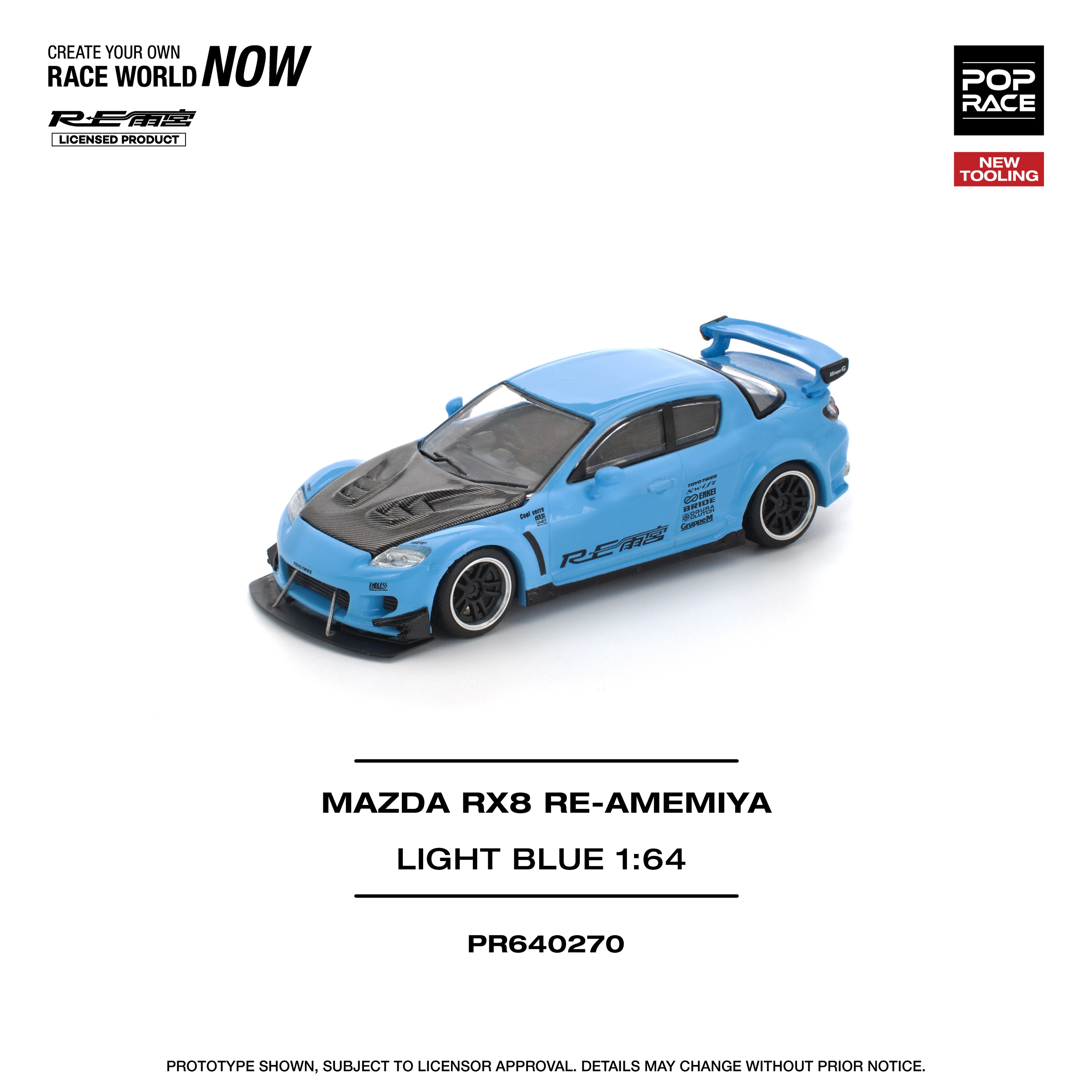 POP RACE 1/64 MAZDA RX-8 RE-AMEMIYA LIGHT BLUE