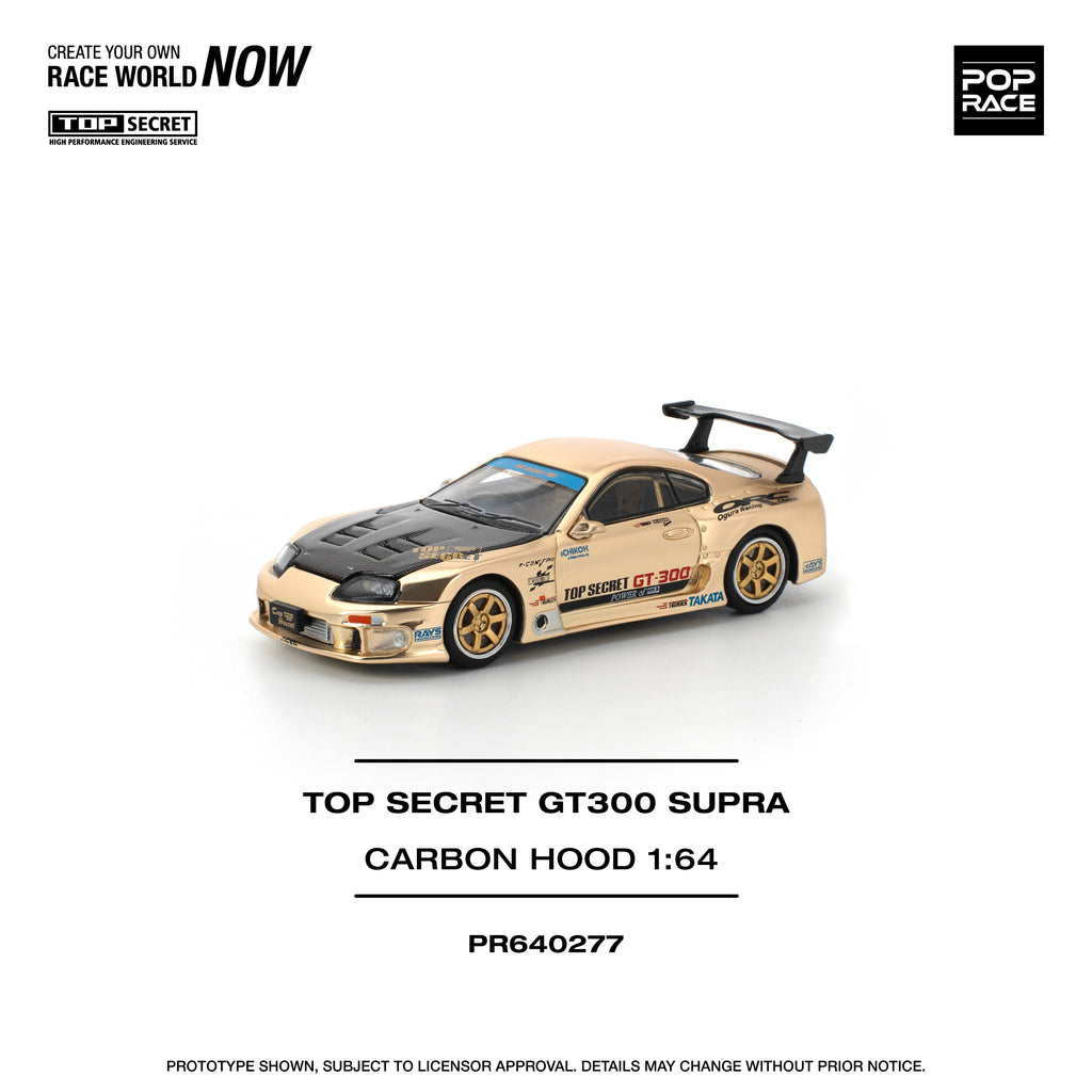 POP RACE TOP SECRET GT 300 SUPRA DORADO CROMO CAPOT EN FIBRA DE CARBONO