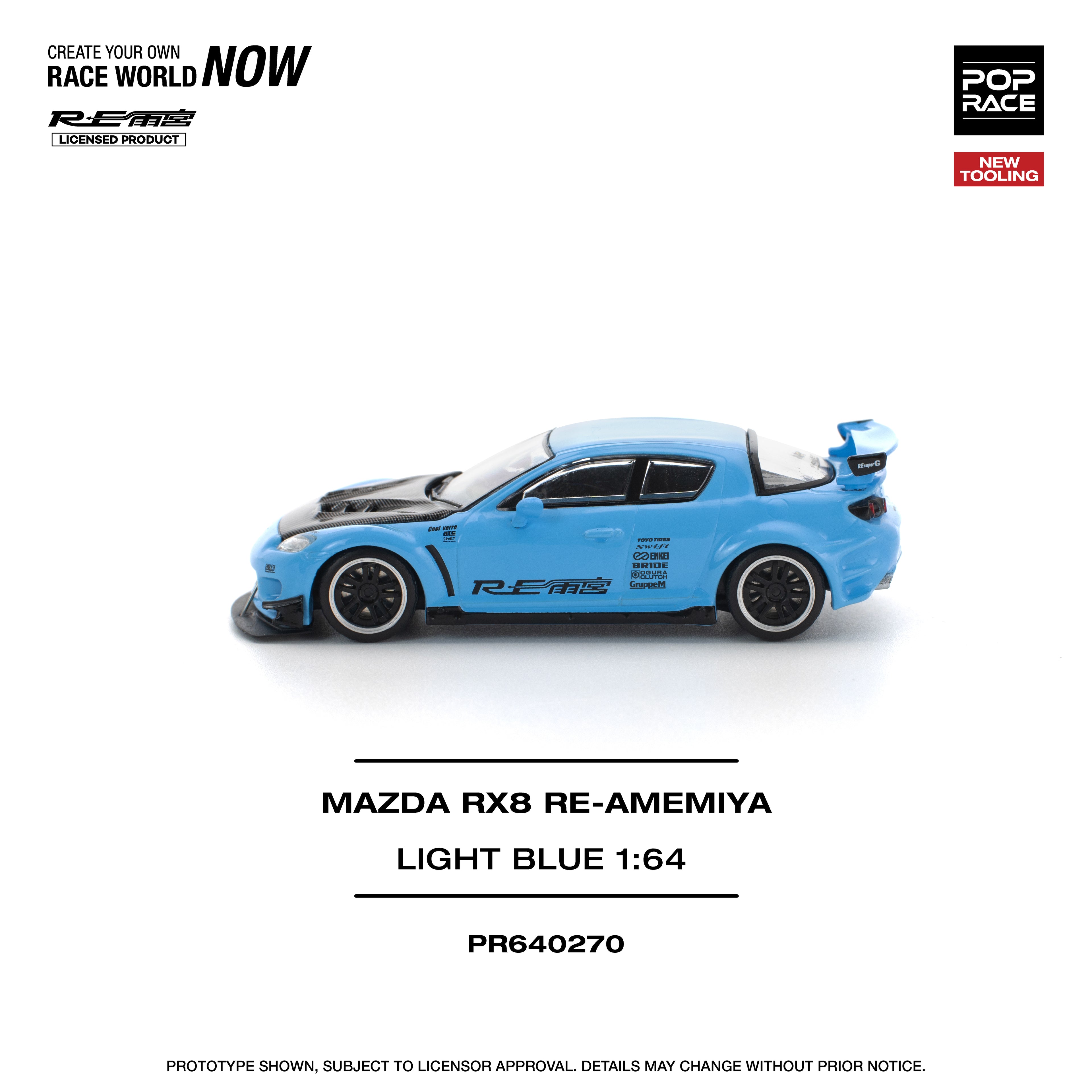 POP RACE 1/64 MAZDA RX-8 RE-AMEMIYA LIGHT BLUE