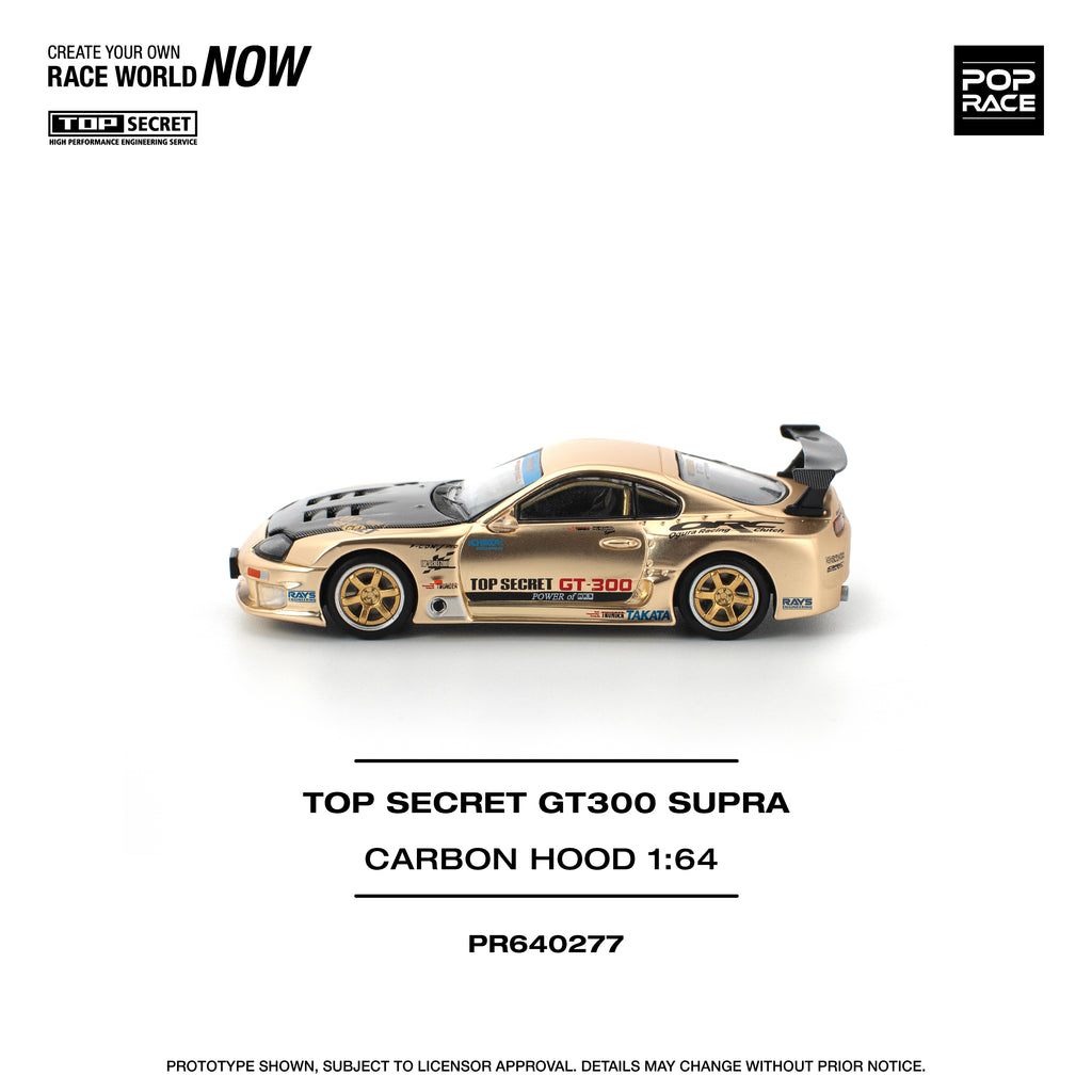 POP RACE TOP SECRET GT 300 SUPRA DORADO CROMO CAPOT EN FIBRA DE CARBONO