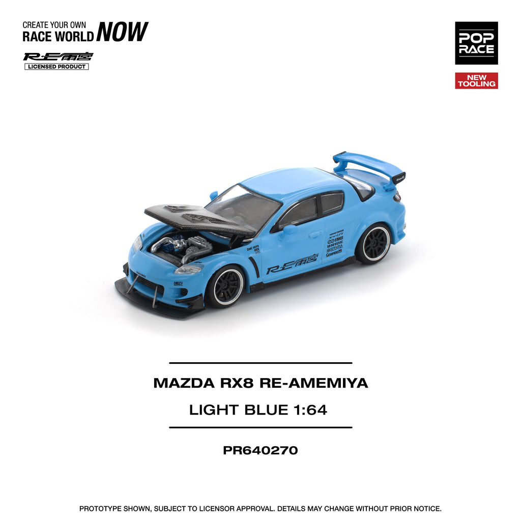 POP RACE 1/64 MAZDA RX-8 RE-AMEMIYA LIGHT BLUE