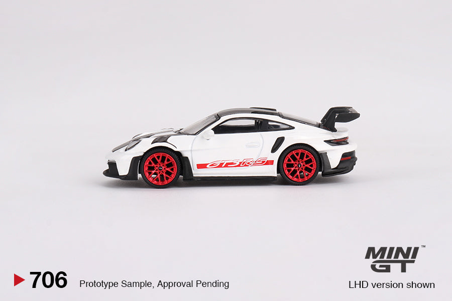 Porsche 911 (992) GT3 RS Paquete Weissach Blanco con Rojo Pyro Blister