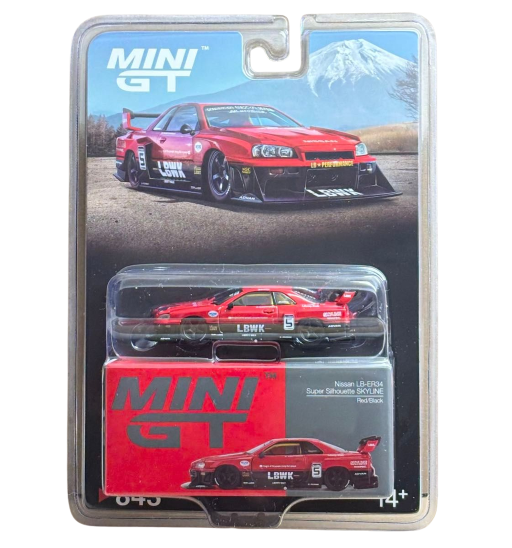 Mini GT 1:64 Nissan LB-ER34 Super Silhouette SKYLINE – Rojo/Negro – Edición Limitada Blister