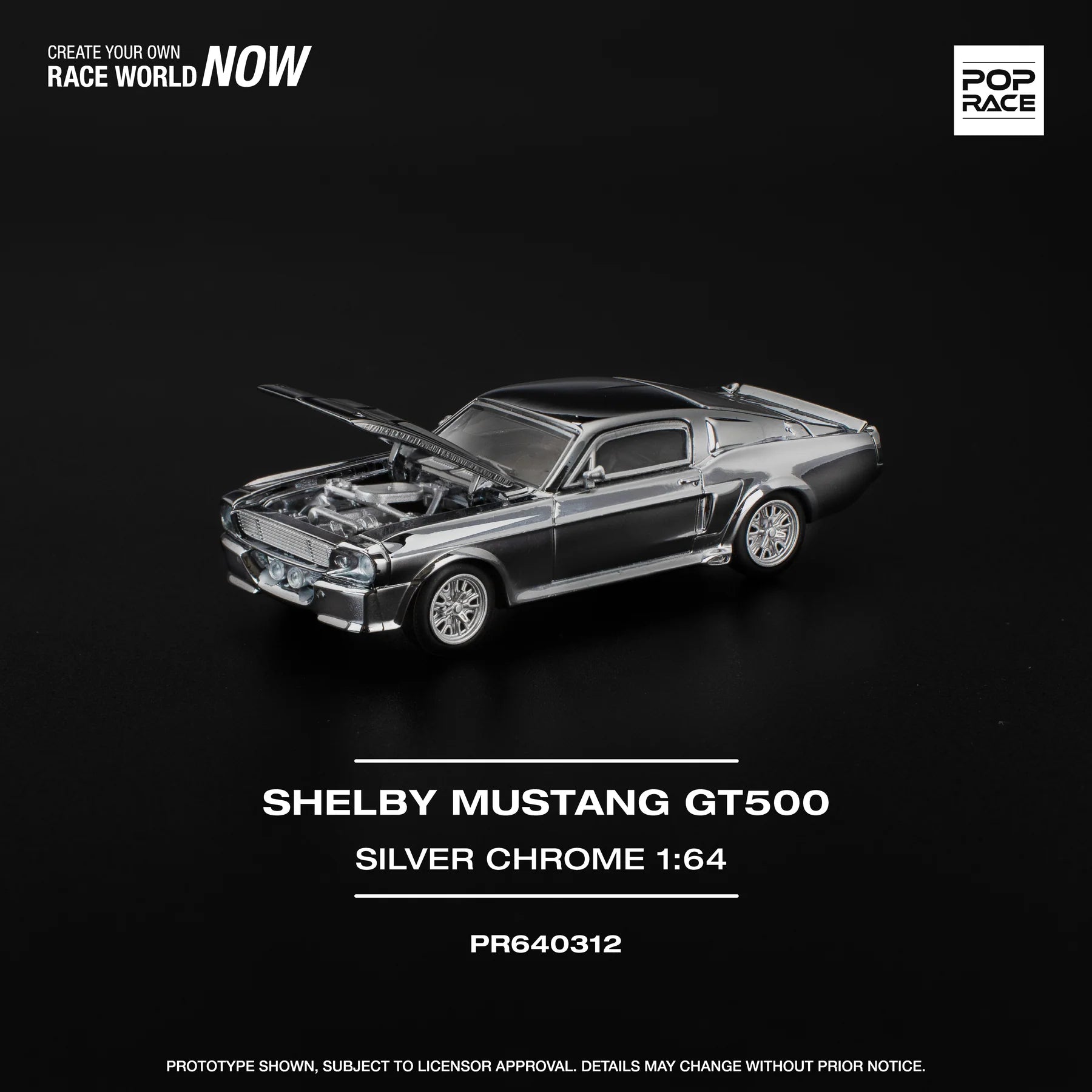 POPRACE 1:64 SHELBY MUSTANG GT500 - CROMO PLATA PR640312