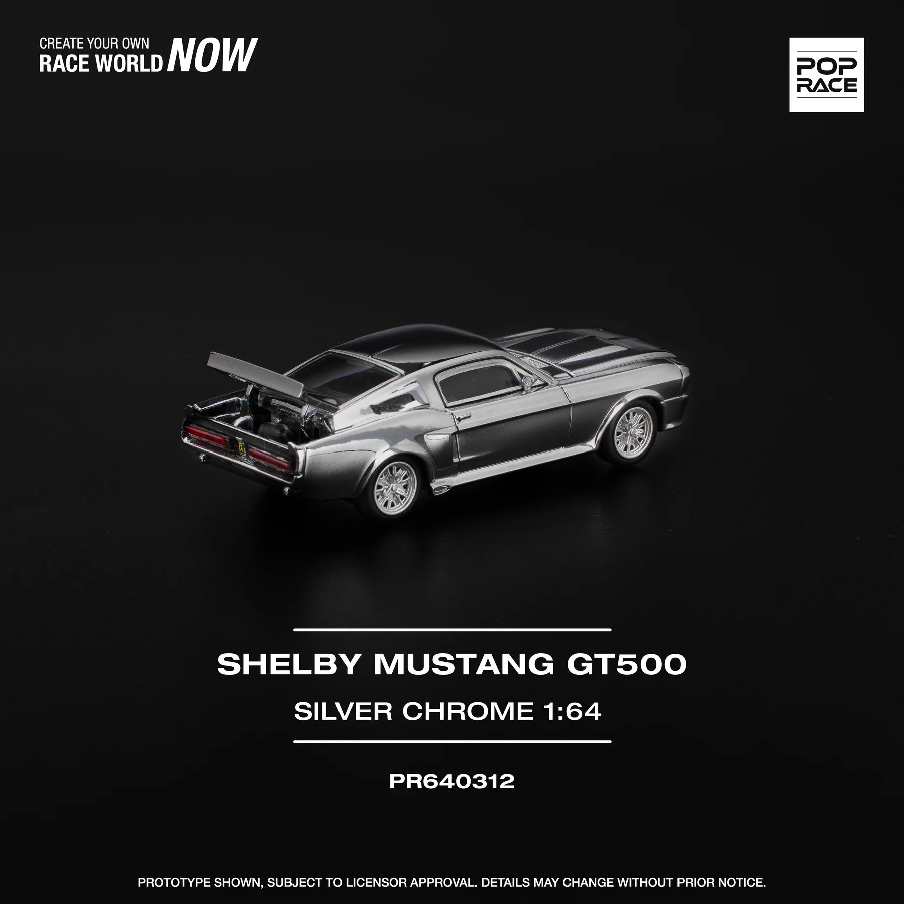 POPRACE 1:64 SHELBY MUSTANG GT500 - CROMO PLATA PR640312