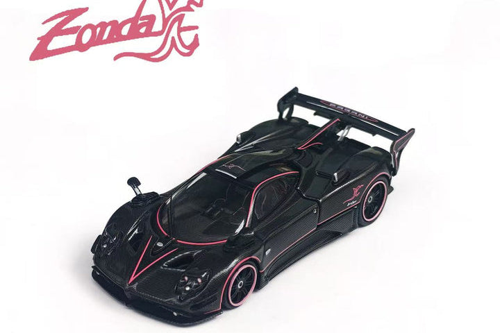 RHINO MODEL 1/64 Pagani Zonda Full Carbon con Pink Line (capó abierto, motor visible)