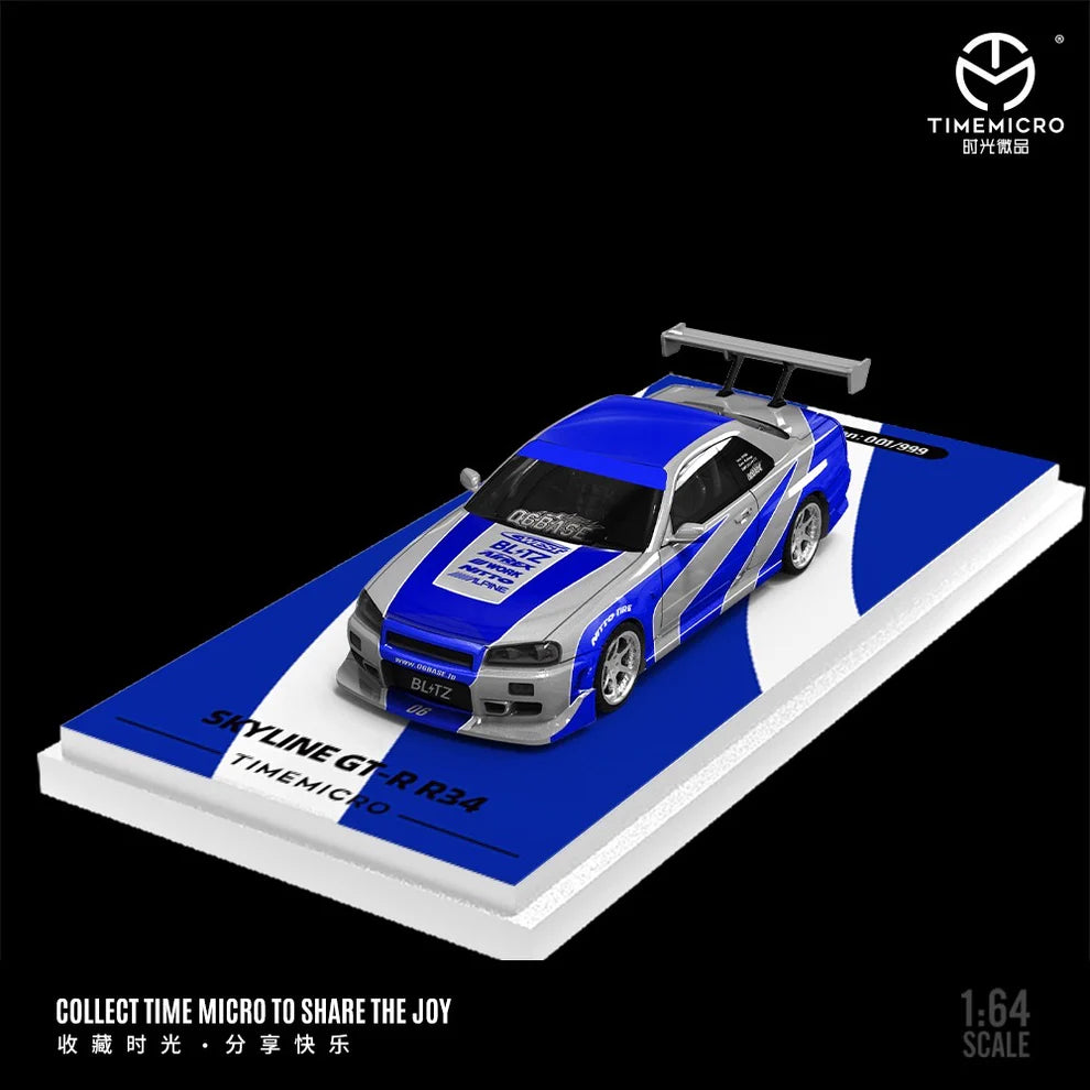 TimeMicro Skyline GT-R R34 Blue Silver 1:64