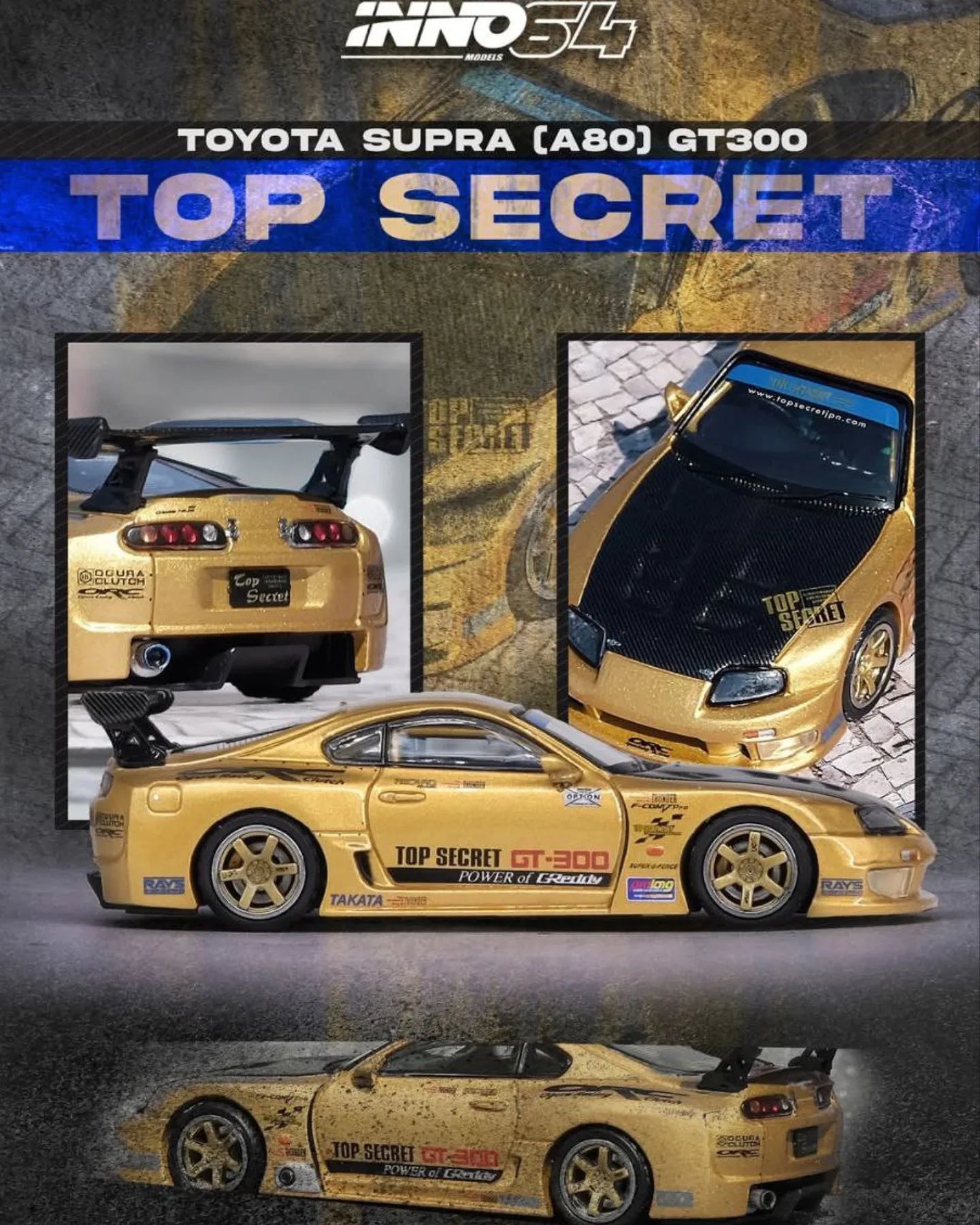 nno64 1:64 Toyota Supra (A80) GT300 "Top Secret" Gold Metallic IN64-A80TS-GOLD
