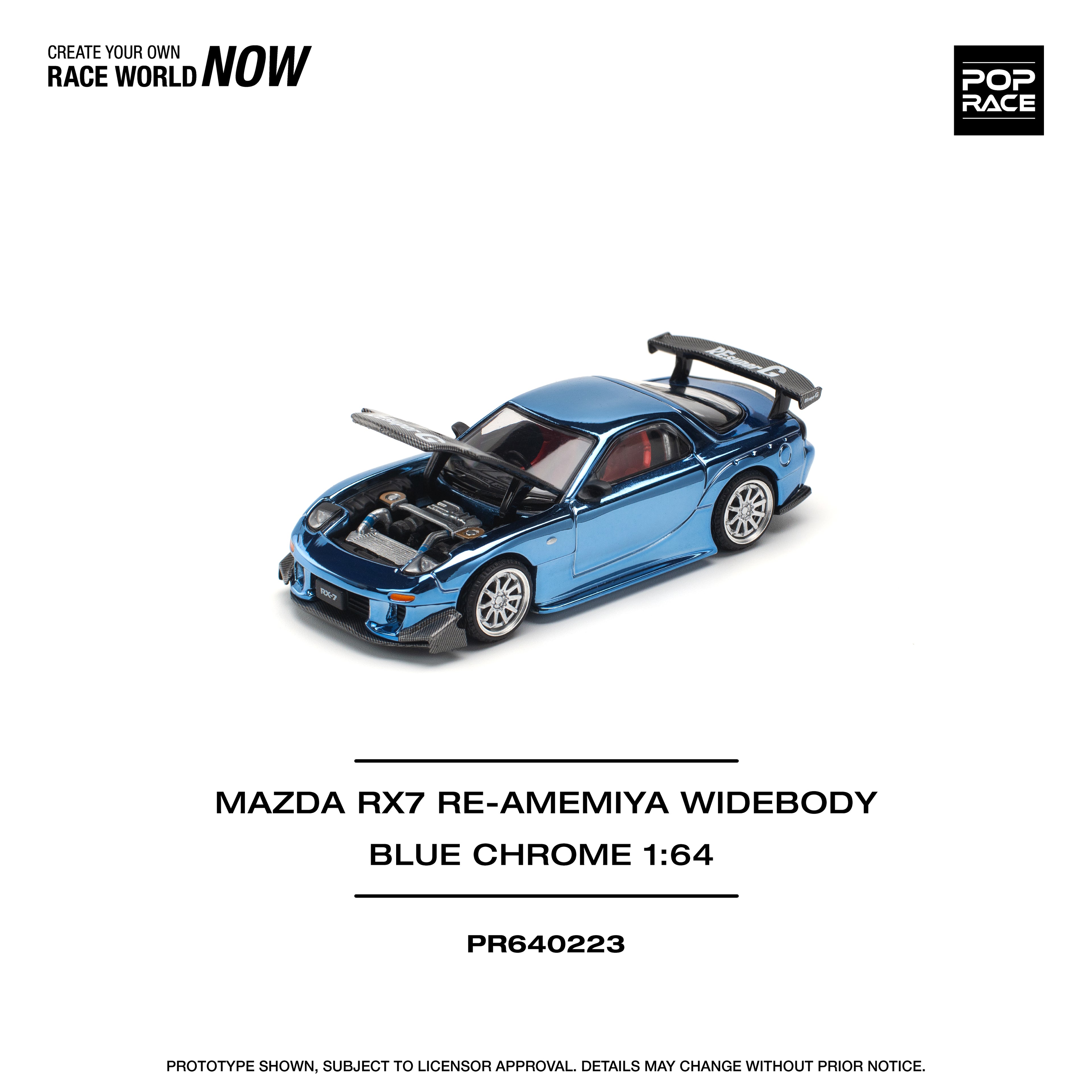 POP RACE 1/64 MAZDA RX7 RE-AMEMIYA WIDEBODY BLUE CHROME