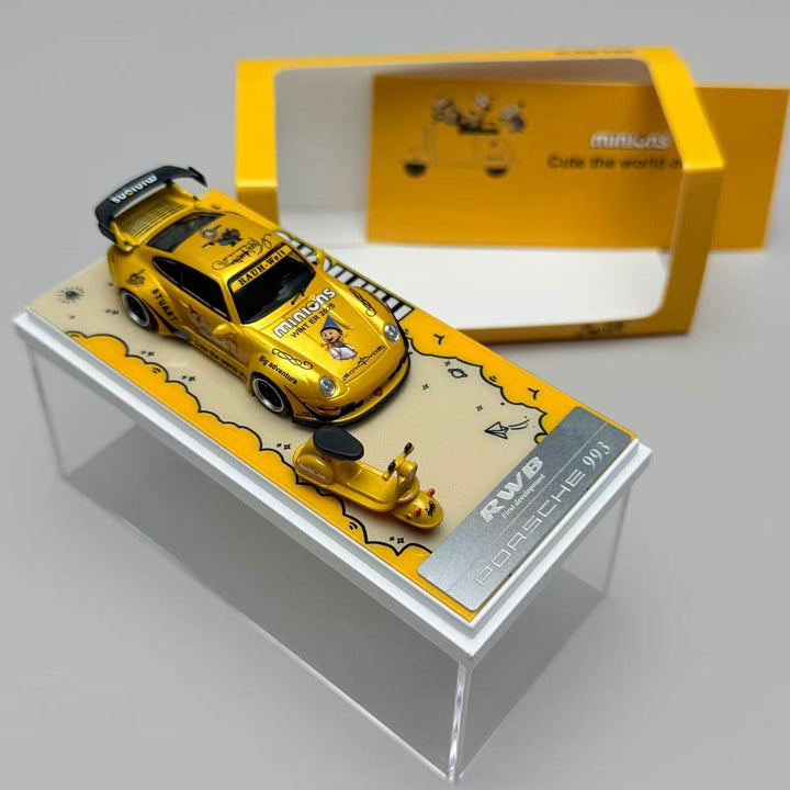 ZJWJ Model 1:64 Porsche Rauh-Welt Widebody Modified Version Gold Minions